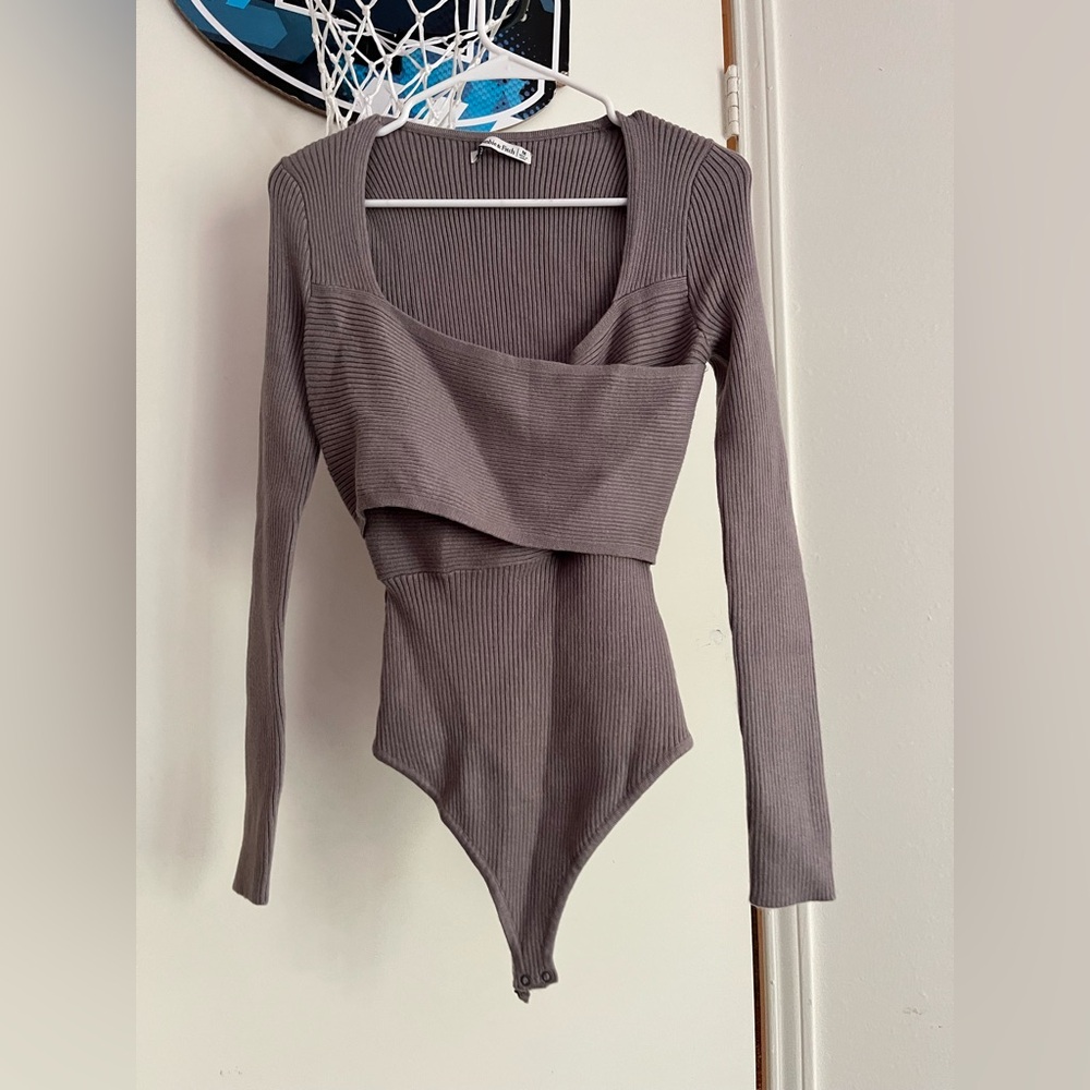 Abercrombie & Fitch Ribbed Bodysuit in Taupe
